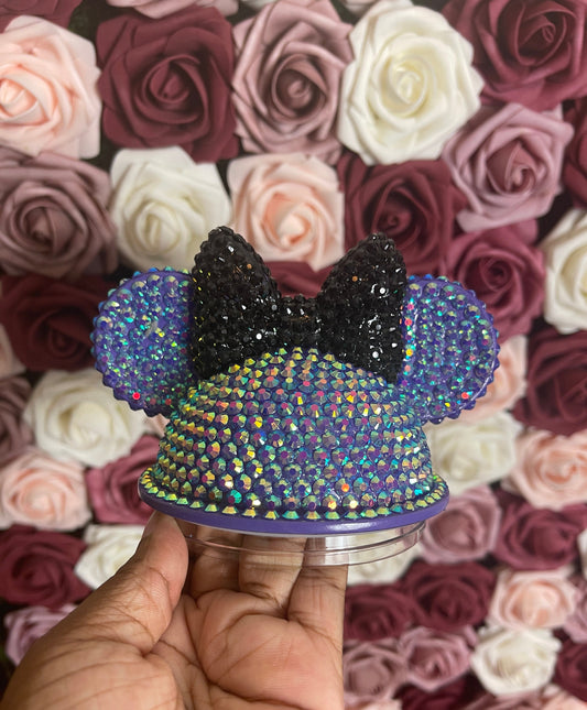 Amethyst AB with Black Bow Full Bling Rhinestone Mouse Ear Lid, Lid Add On, Replacement Lid, Extra Lid, Fits Starbucks Tumblers