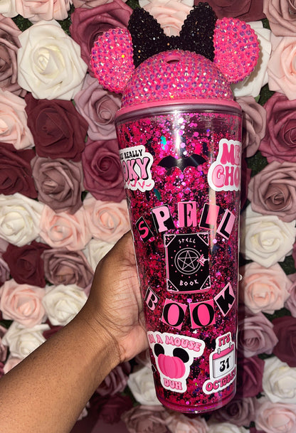 Spooky Spell Book Mean Girls Pink & Black Halloween Snow Globe Tumbler