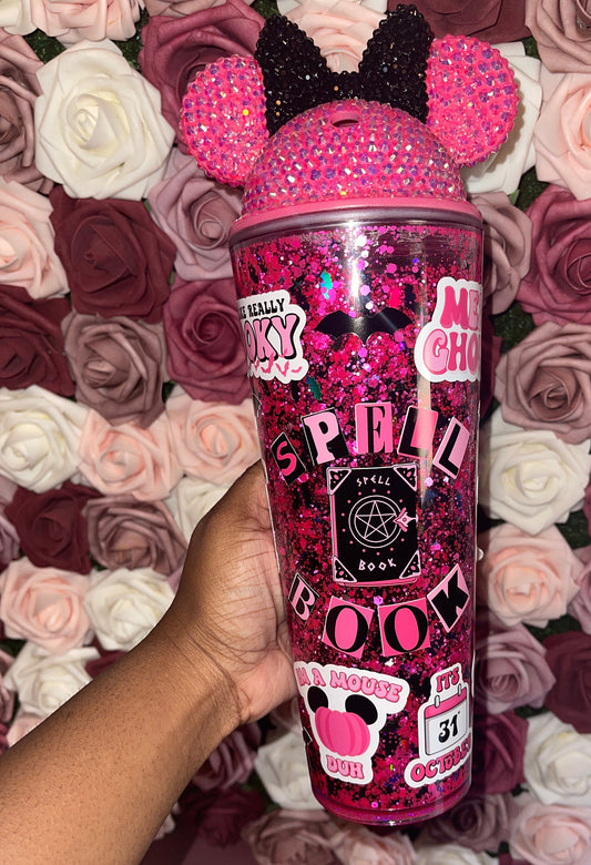 Spooky Spell Book Mean Girls Pink & Black Halloween Snow Globe Tumbler