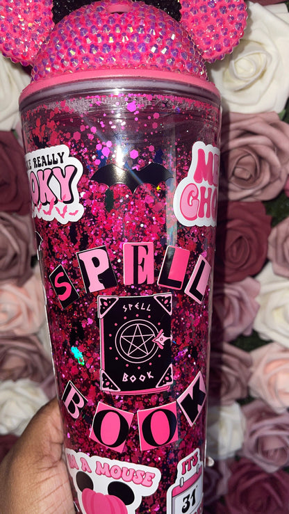 Spooky Spell Book Mean Girls Pink & Black Halloween Snow Globe Tumbler