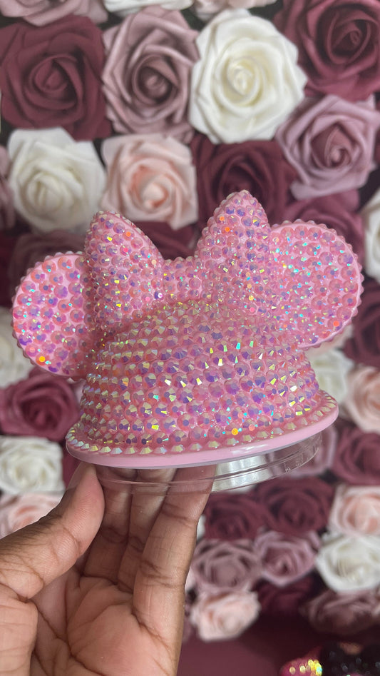 Light Pink AB Full Bling Rhinestone Mouse Ear Lid, Lid Add On, Replacement Lid, Extra Lid, Fits Starbucks Tumblers