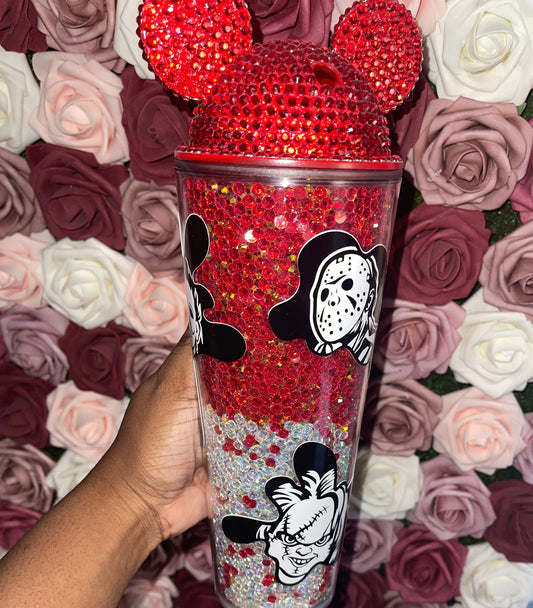 Halloween Scary Guys Blood Ombre Drip Rhinestone Filled Tumbler