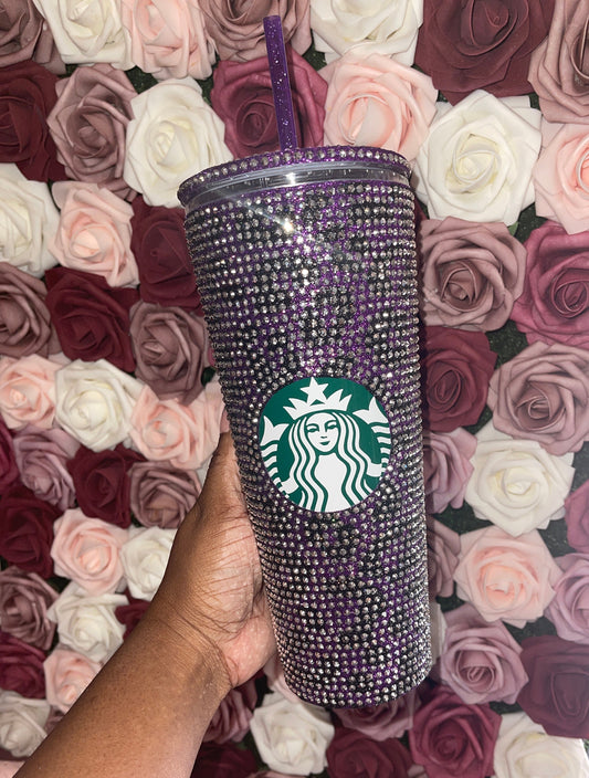 Purple & Black Glitter HTV with Silver Rhinestones Cheetah Leopard Print Vinyl Full Bling Venti Acrylic Starbucks Tumbler