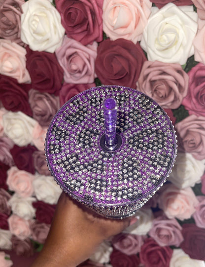 Purple & Black Glitter HTV with Silver Rhinestones Cheetah Leopard Print Vinyl Full Bling Venti Acrylic Starbucks Tumbler