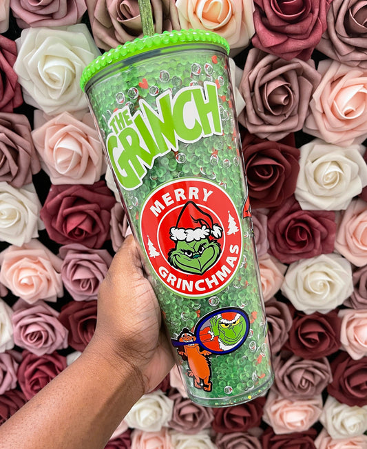 Christmas Green Meanie Glow in the Dark Rhinestone Filled Tumbler