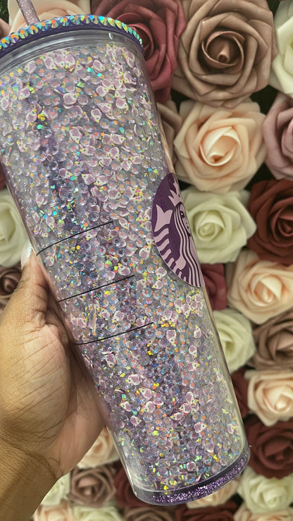 Starbucks Light Purple AB Rhinestones with Unicorn Polymer Clay,Rhinestone Filled Tumbler,Rhinestone Lid