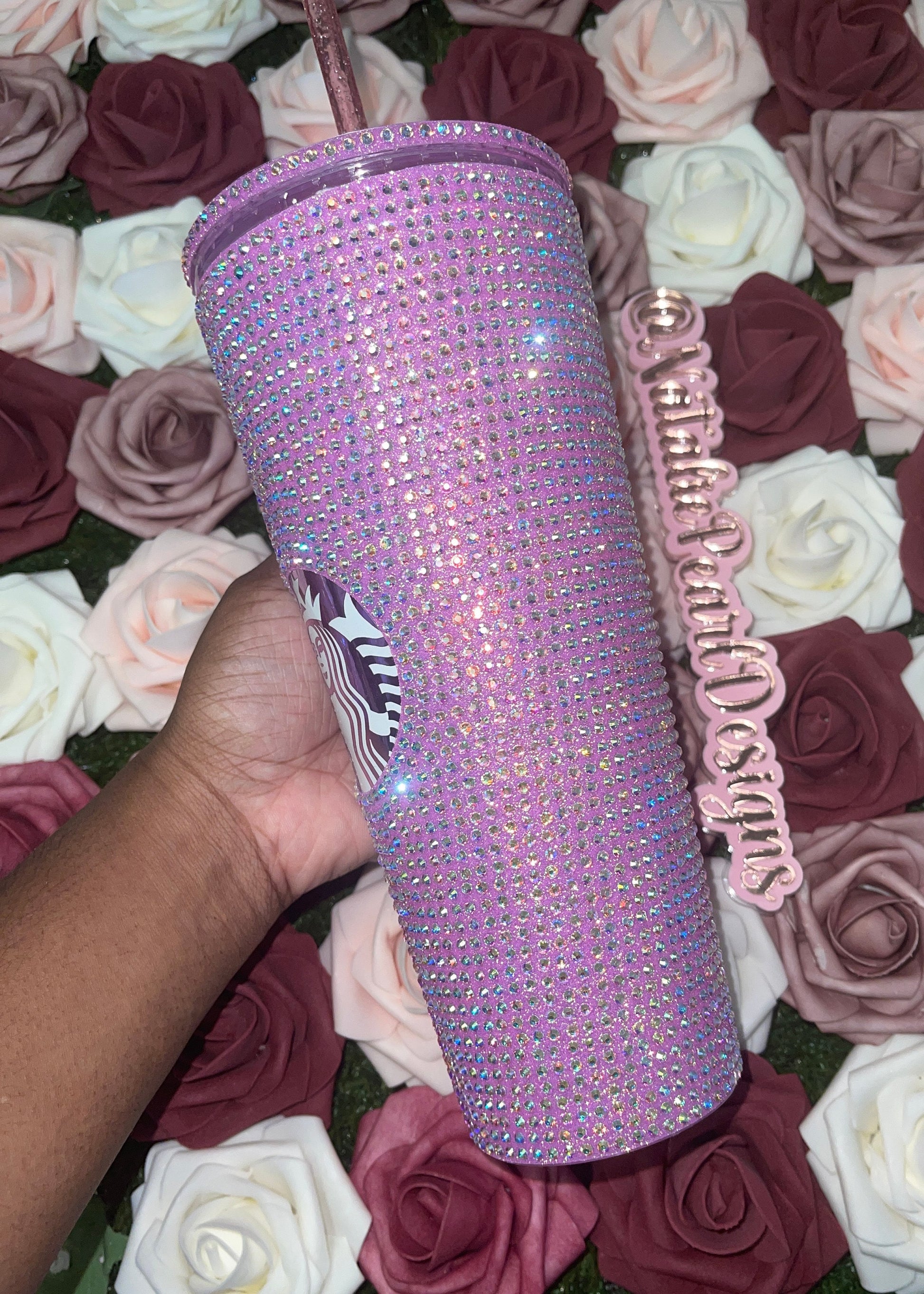 Translucent Pink With Crystal AB Rhinestone Tumbler, Full Bling Venti Acrylic, Starbucks Tumbler, Bling Crystal Tumbler,Pink Tumbler