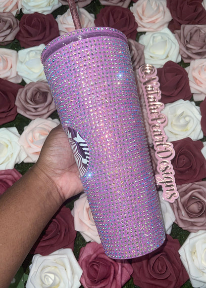 Translucent Pink With Crystal AB Rhinestone Tumbler, Full Bling Venti Acrylic, Starbucks Tumbler, Bling Crystal Tumbler,Pink Tumbler