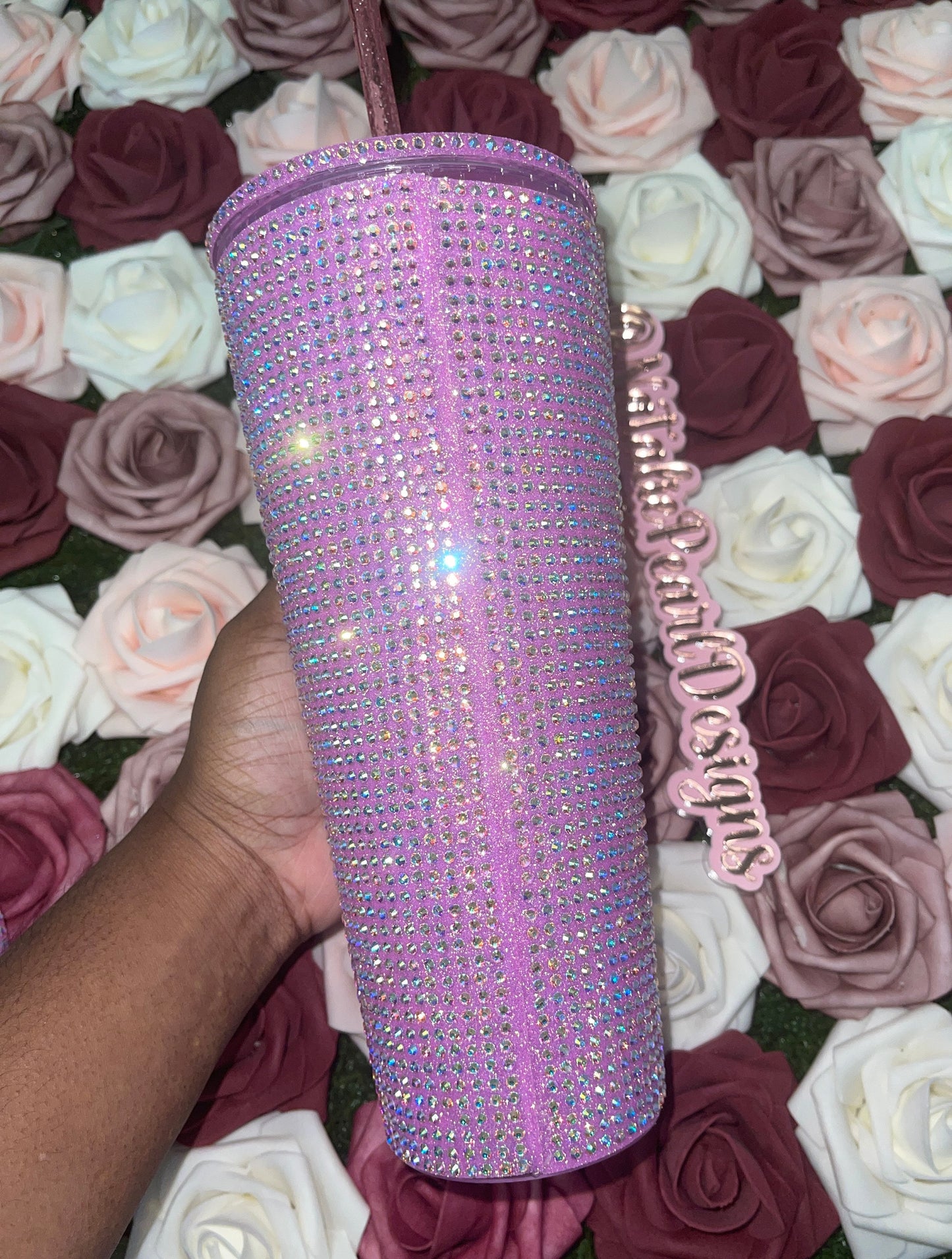 Translucent Pink With Crystal AB Rhinestone Tumbler, Full Bling Venti Acrylic, Starbucks Tumbler, Bling Crystal Tumbler,Pink Tumbler