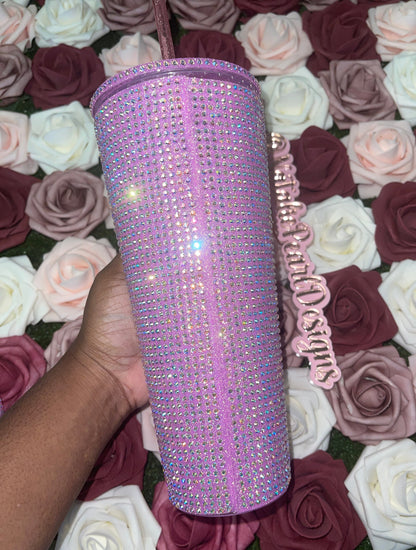 Translucent Pink With Crystal AB Rhinestone Tumbler, Full Bling Venti Acrylic, Starbucks Tumbler, Bling Crystal Tumbler,Pink Tumbler