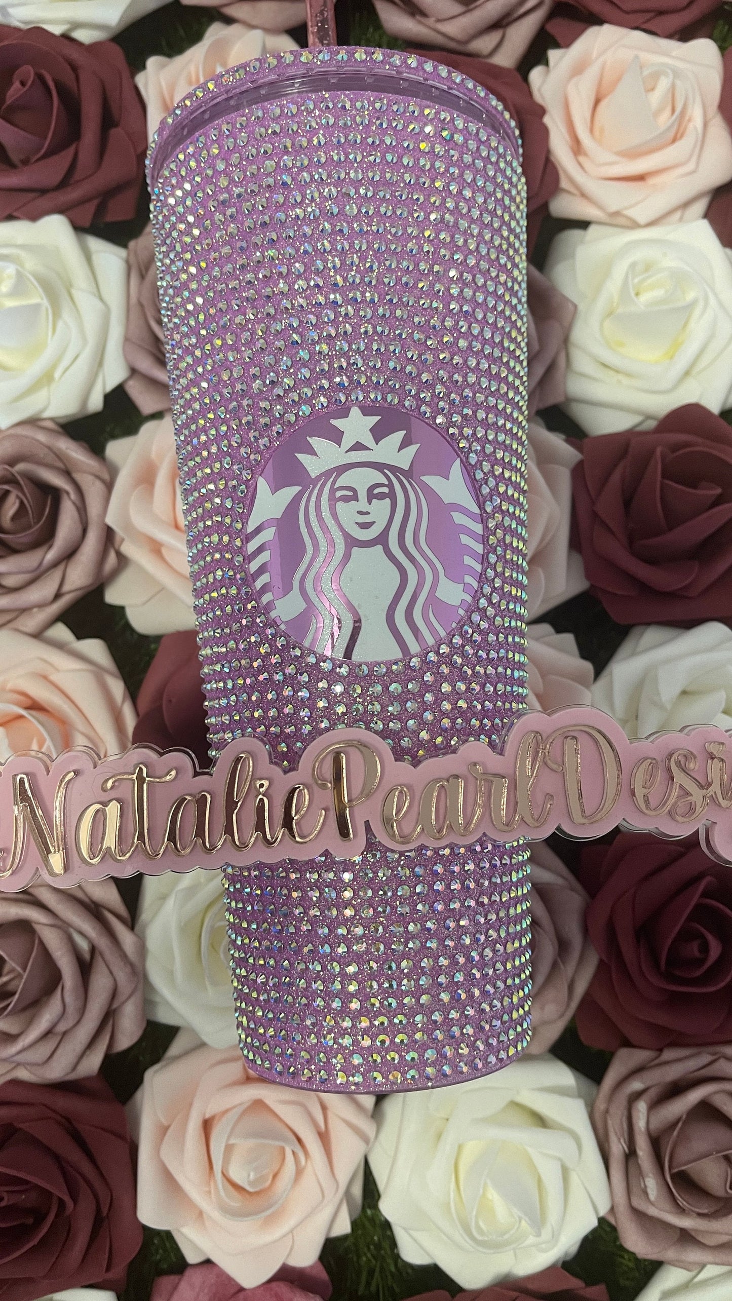 Translucent Pink With Crystal AB Rhinestone Tumbler, Full Bling Venti Acrylic, Starbucks Tumbler, Bling Crystal Tumbler,Pink Tumbler