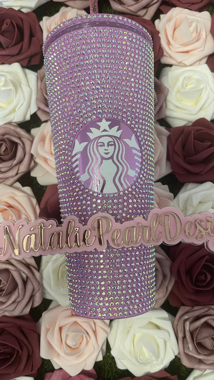 Translucent Pink With Crystal AB Rhinestone Tumbler, Full Bling Venti Acrylic, Starbucks Tumbler, Bling Crystal Tumbler,Pink Tumbler