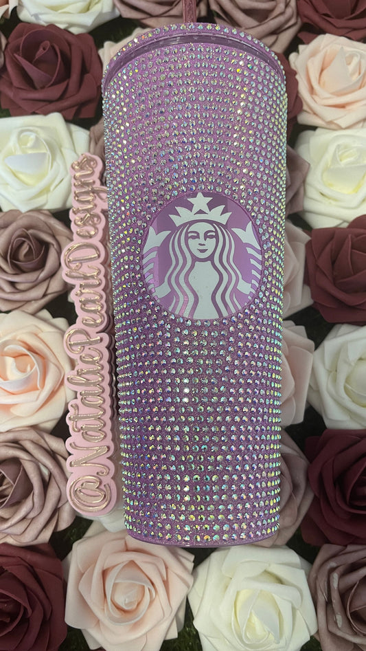 Translucent Pink With Crystal AB Rhinestone Tumbler, Full Bling Venti Acrylic, Starbucks Tumbler, Bling Crystal Tumbler,Pink Tumbler