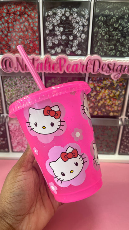 Kitty Cat Pink Glitter Cold Cup Tumbler, Mini Kids Cup, Mommy & Mini Cup, Grande Cold Cup